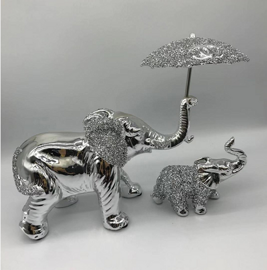 Silver Elephant and Baby Decor