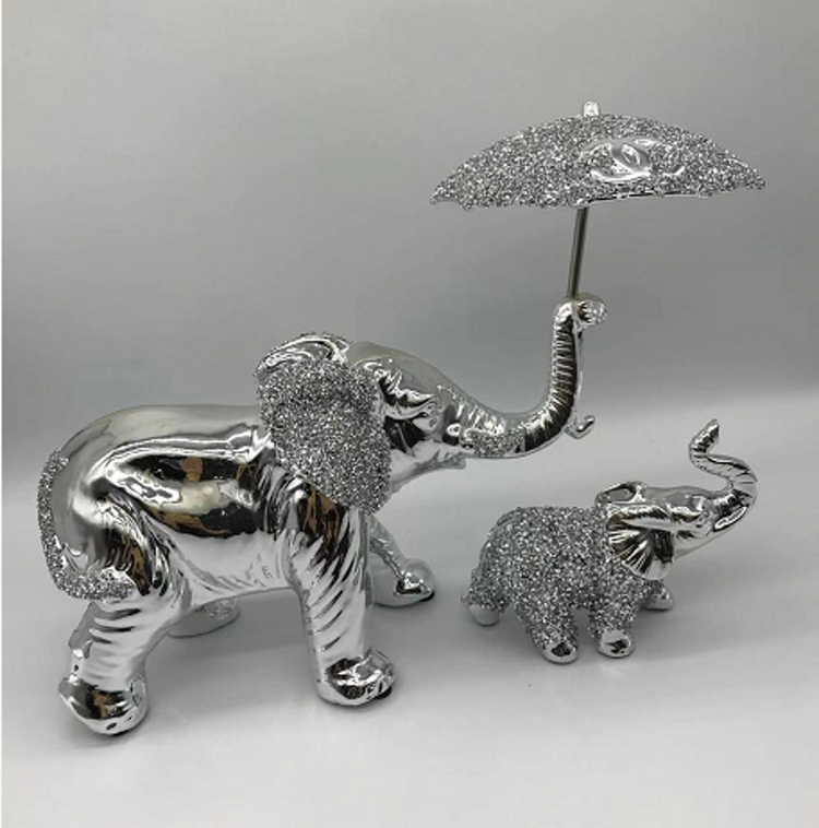 Silver Elephant and Baby Decor