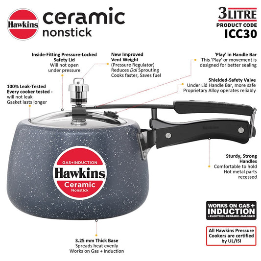 Non-Stick Ceramic Pressure Cooker 3L ICC30