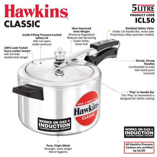 Aluminium Classic Pressure Cooker 5L ICL50