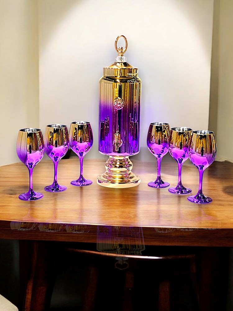 Juice Dispenser and Cup Set 7pcs 1345-1-Purple