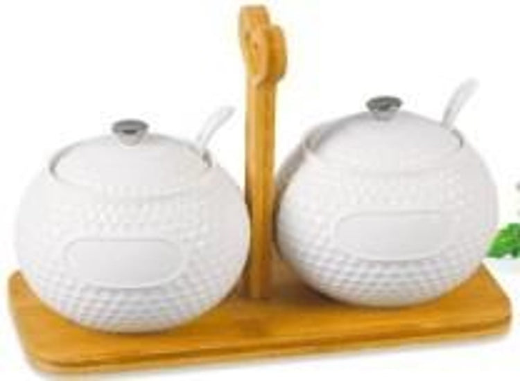 2pc Sugar Bowl Wooden Tray JA6953