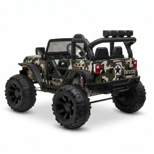 Kids 24V 4WD electric ride on Jeep C-666 in rugged green with remote control
