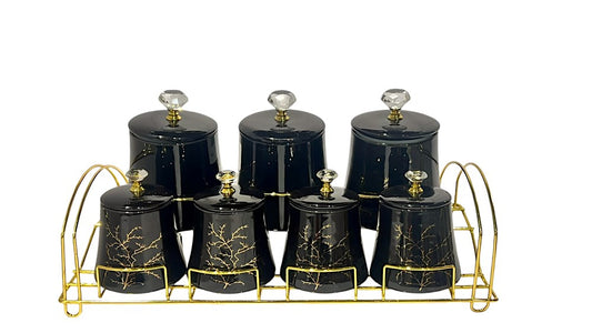 Glazed Porcelain Spice and Condiment 7pc Set Black JCC7566-H371