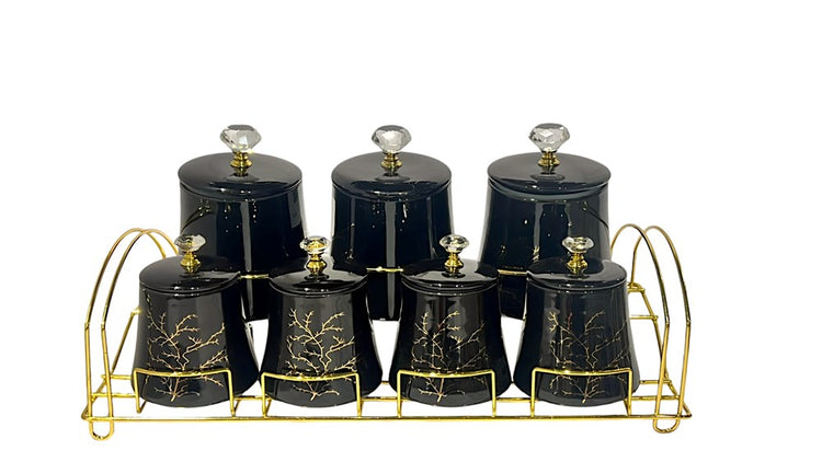Glazed Porcelain Spice and Condiment 7pc Set Black JCC7566-H371