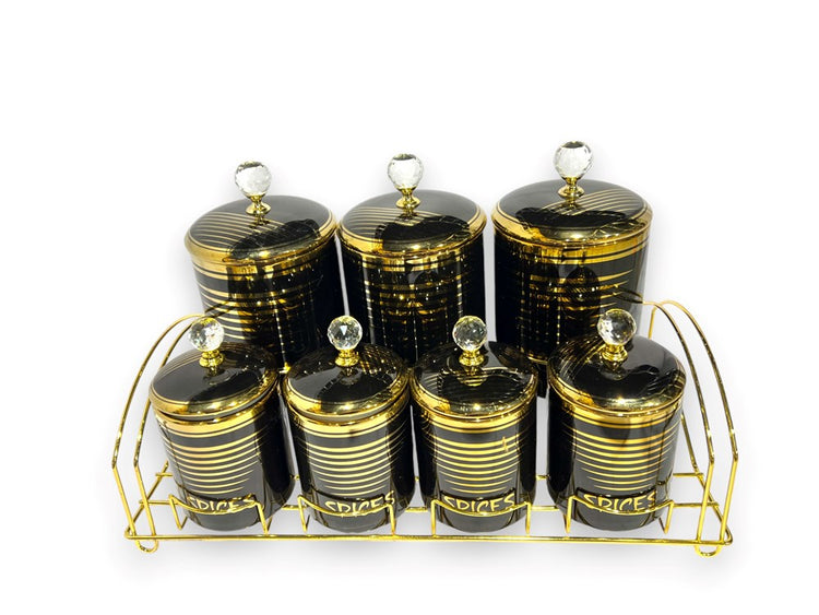 Glazed Porcelain Spice and Condiment 7pc Set Black JCC8415-S486