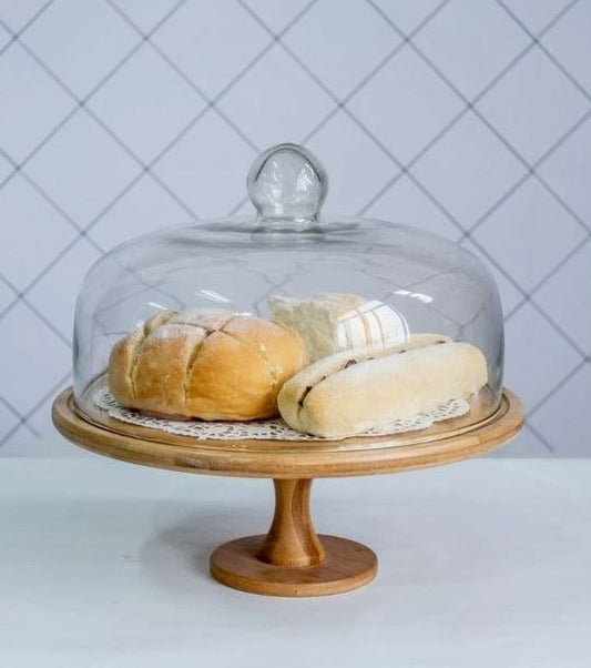Glass Dome Cover with Wooden Stand Base