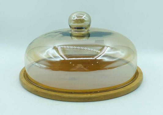 Glass Dome Cover with Wooden Base