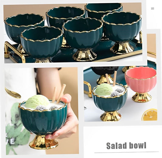 Glazed Bowl and Tray Set 7pc Green JEC7314B-L1