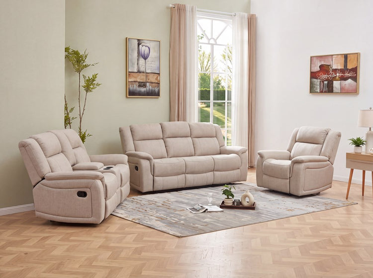 Bamyan Recliner Lounge Suite 3+2+1 | Beige Fabric | JH9045