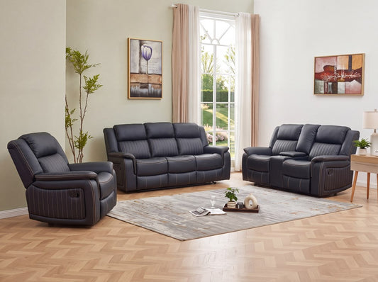 Bamyan Recliner Lounge Suite 3+2+1 | Black PU Leather | JH9045