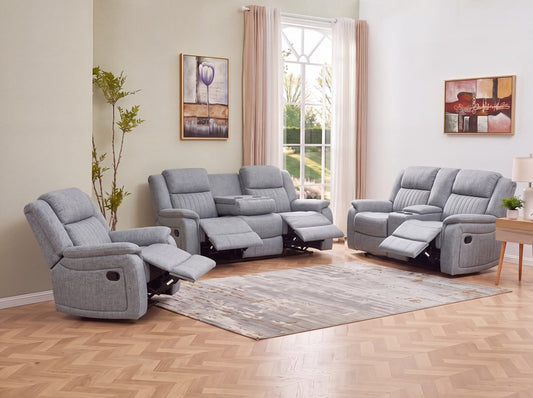Bamyan Recliner Lounge Suite 3+2+1 | Grey Fabric | JH9045
