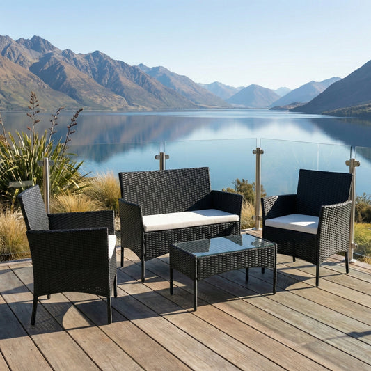 Black and white 4pc outdoor table and chairs set with portable design JHA-6434