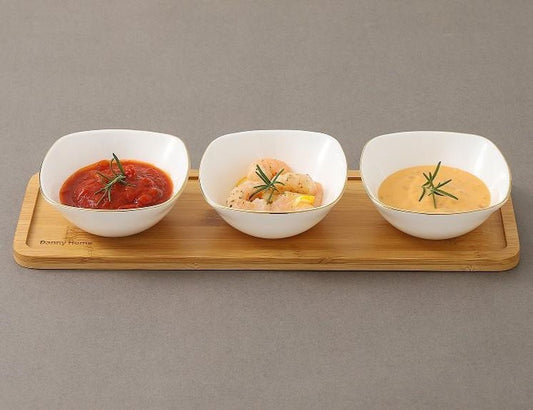 Bowl Snack Set with Wooden Tray 3pc  LFW50-4T+G