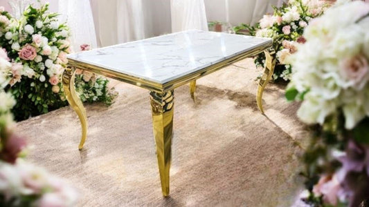 Dining Table White & Gold 150 x 90cm MH5019
