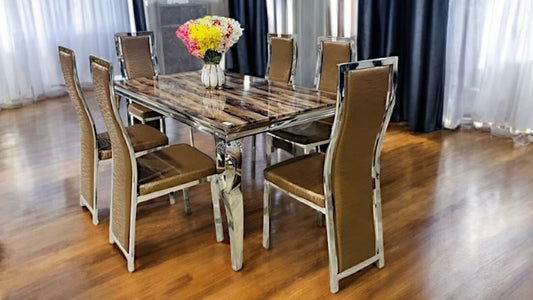 Dining Table Brown & Silver 150 x 90cm MH5018
