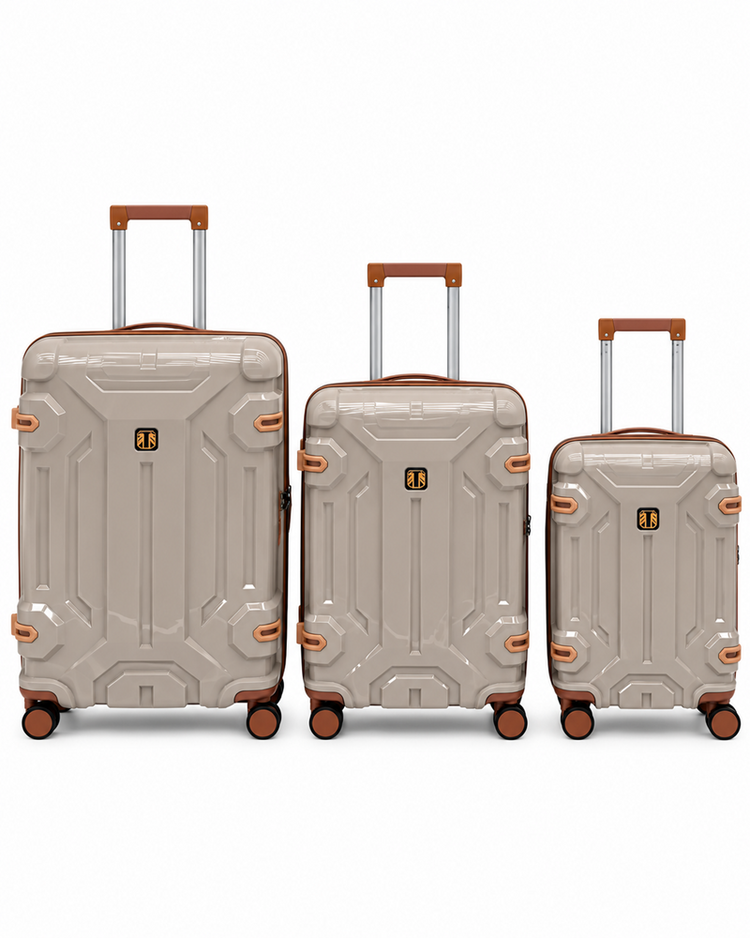 Beige 3pc Rugged Travel Suitcase Set | TSA Lock Luggage | PP-05