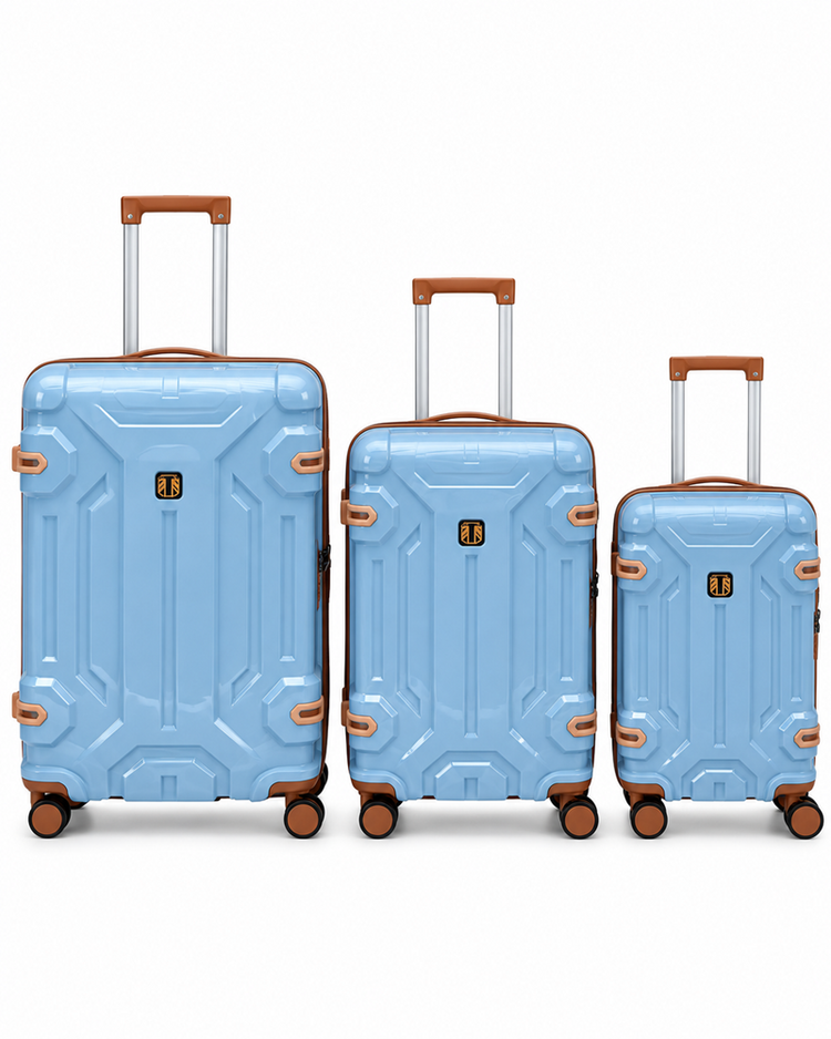 Light Blue 3pc Rugged Travel Suitcase Set | TSA Lock Luggage | PP-05