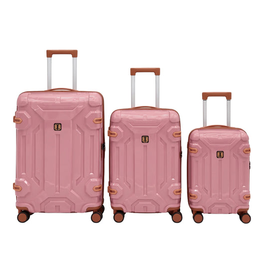 Rose Pink 3pc Rugged Travel Suitcase Set | TSA Lock Luggage | PP-05