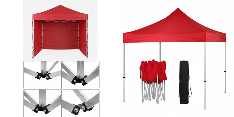Red Gazebo Aluminium 2m x 2m Pop-Up 3 with Side Walls | Market Stall Canopy