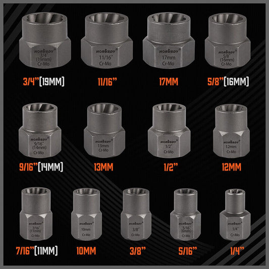 Impact Bolt Socket Extractor Remover 15pc SDY-94306