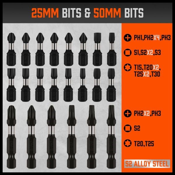 Impact Screwdriver Drill Bit Magnetic 26pc SDY-94327