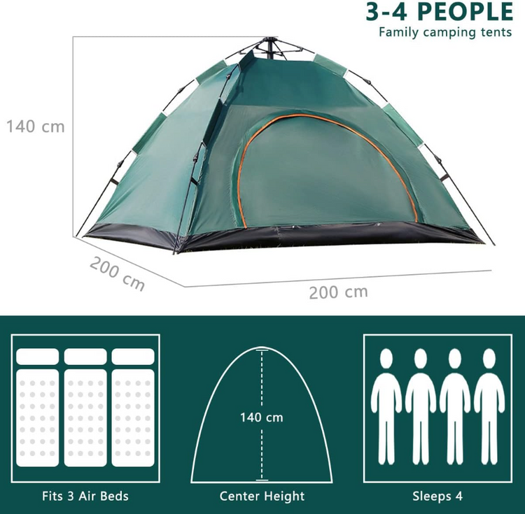 Auto Pop-up Camping Tent | 4 Person Instant Shelter | SY-LX002