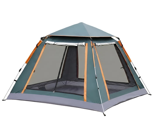 Green SY-ZP010 6-person automatic camping tent with mesh windows and sunshade canopy