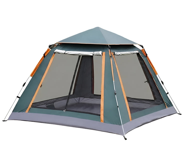 Green SY-ZP010 6-person automatic camping tent with mesh windows and sunshade canopy