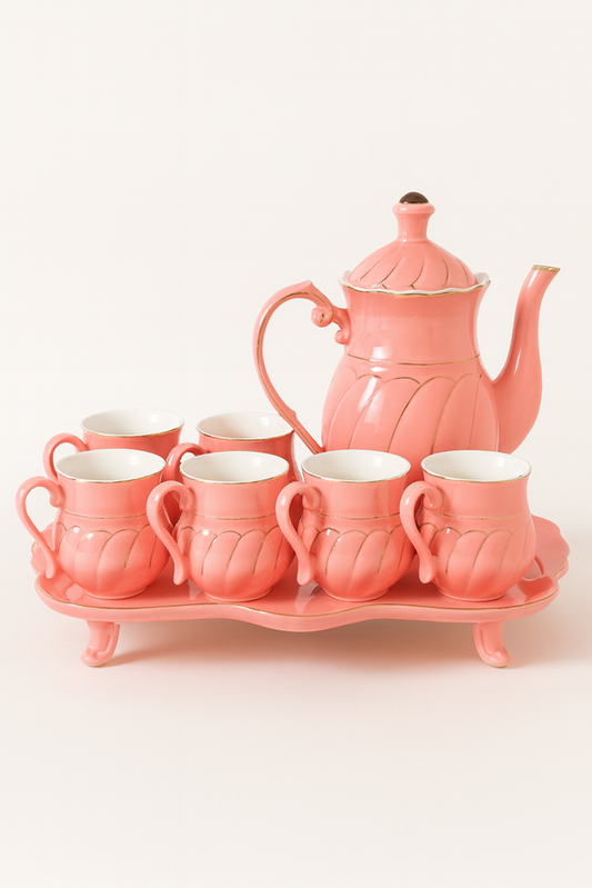Tea Pot & Cup 8pc Pink D-A005