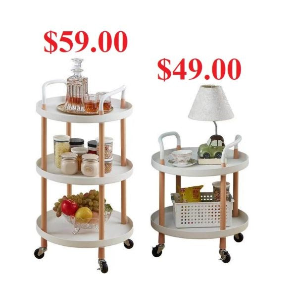 2 Tier White Rolling Trolley