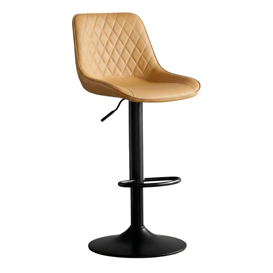 Brown Adjustable Bar Stool | Quilted Faux Leather | Black Base | UT-C8557