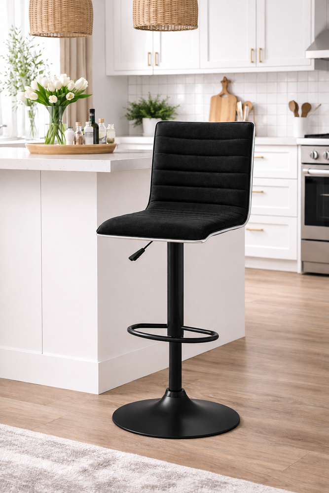 Black Velvet Adjustable Swivel Bar Stool | Modern PU Counter Seat | UT-C9601