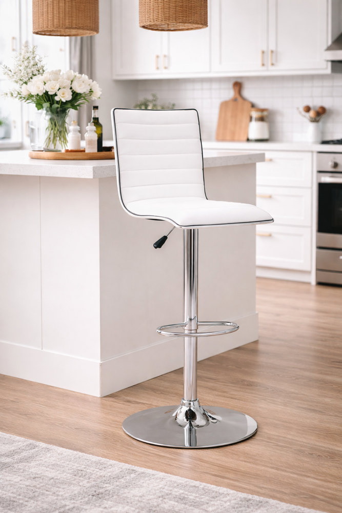 White Adjustable Swivel Bar Stool | Modern PU Counter Seat | UT-C9601