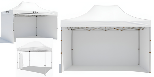 White Gazebo Aluminium 3m x 4.5m Heavy Duty | 3 Side Walls | Party & Function Tent