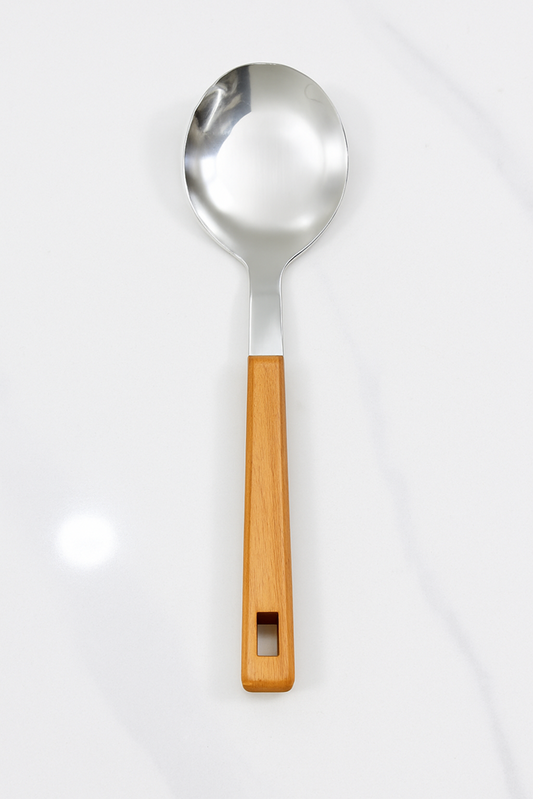 Wooden Handle Steel Serving Spoon XH-0675 722-8