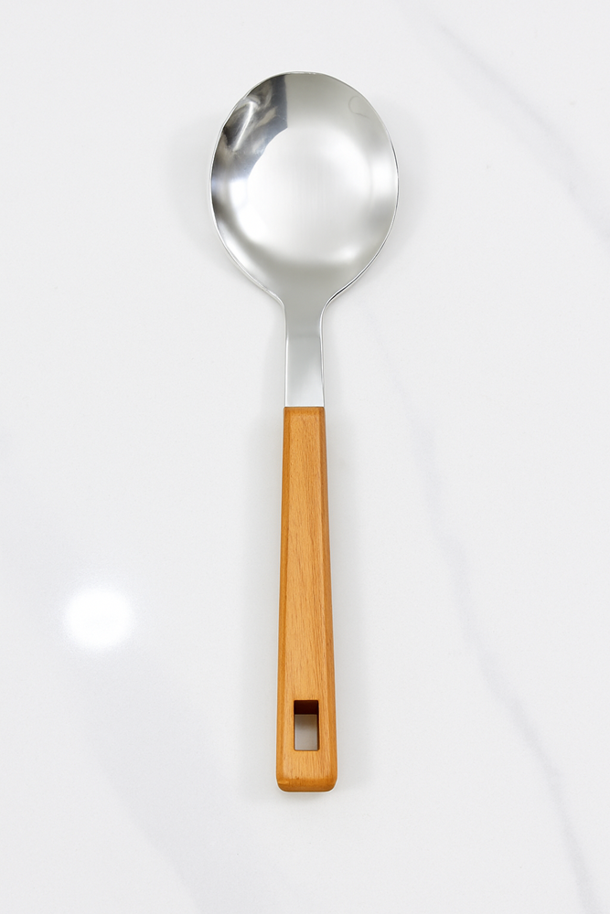 Wooden Handle Steel Serving Spoon XH-0675 722-8