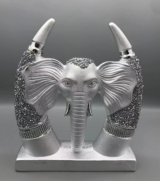 Silver Elephant Head Crystal Decor