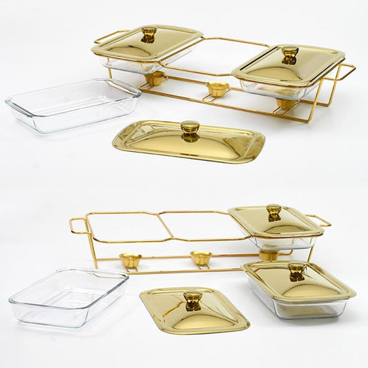 Triple Glass Chafing Dish Gold 1.5L YS19022-69