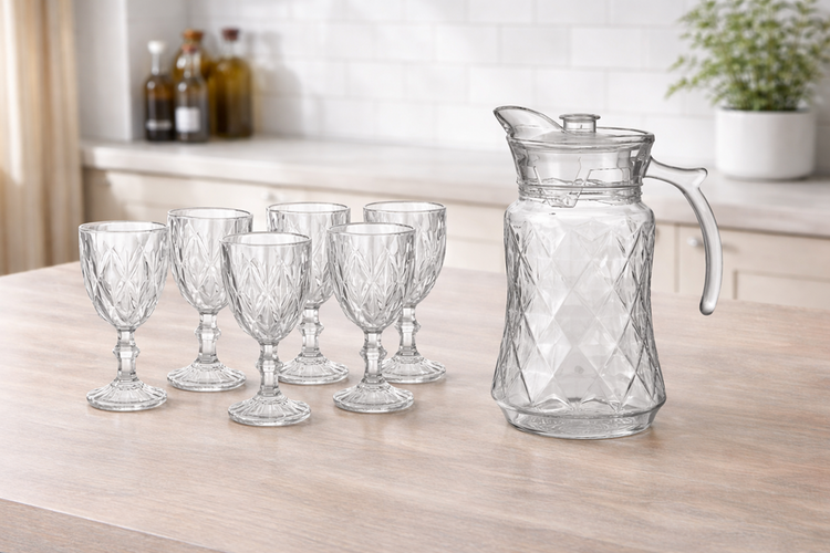 Glass Jug & Cups 7pc YZH-39/L7