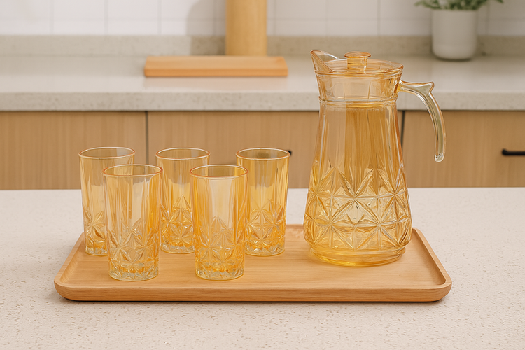 Glass Jug & Cup Set Gold YZH35/L7