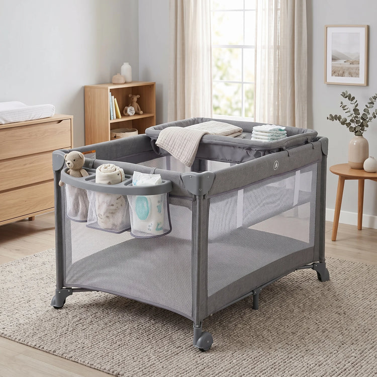 3 in 1 Travel Baby Cot with Bassinet & Changer | Grey