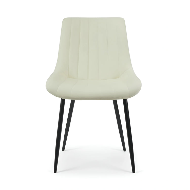 Frontal view of a modern beige velvet dining chair with a vertical-stitched backrest UT-C7050
