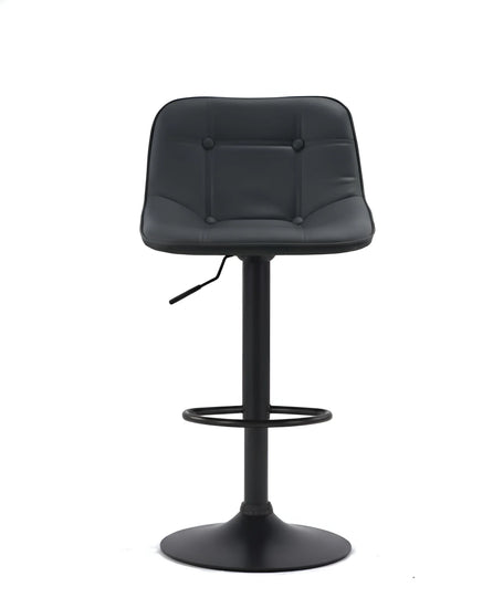 Black PU Leather Adjustable Bar Stool UT-C602 with Tufted Seat and Black Powder-Coated Base.