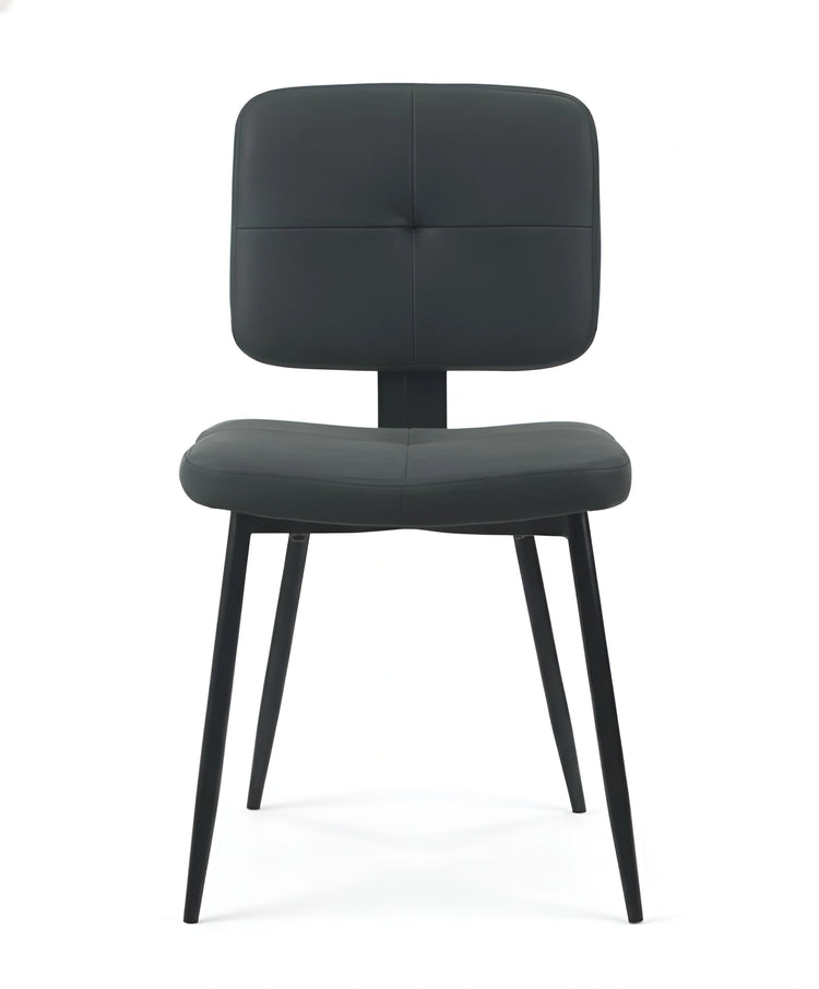 Frontal view of a black dining chair with a padded backrest and black legs UT-C8542