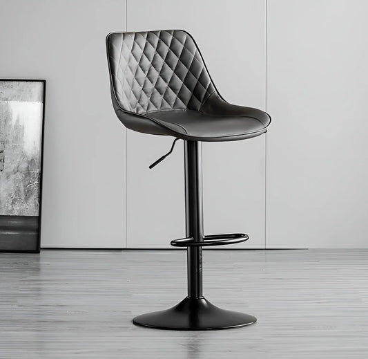 Black Adjustable Bar Stool | Quilted Faux Leather | Black Base | UT-C8557