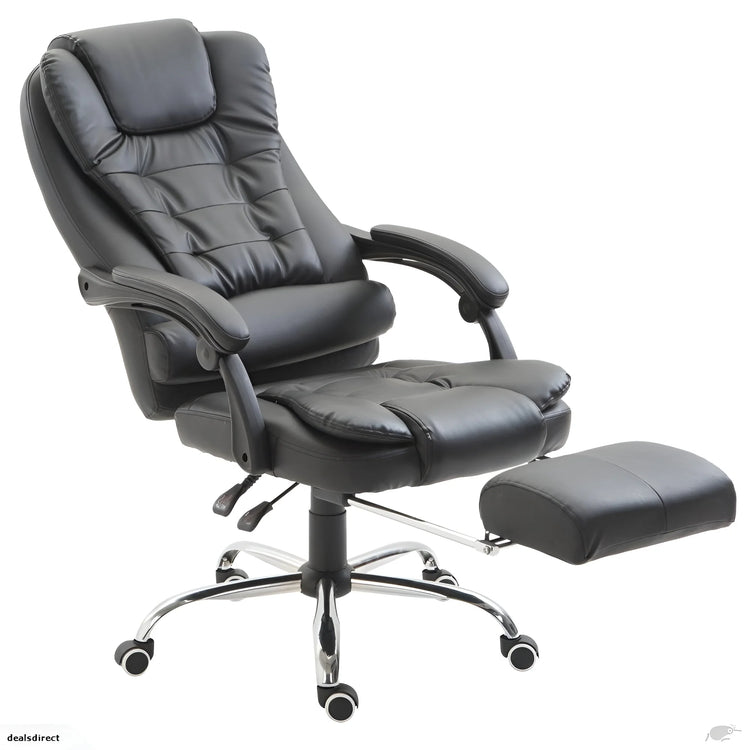 Frontal view of a black high-back office massage chair with an extendable footrest UT-C418A