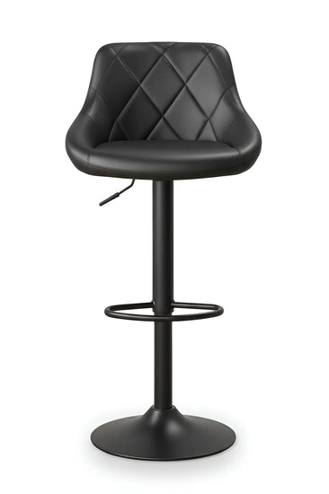 Black PU Leather Bar Stool UT-C847 with Matte Black Base on a pure white background.