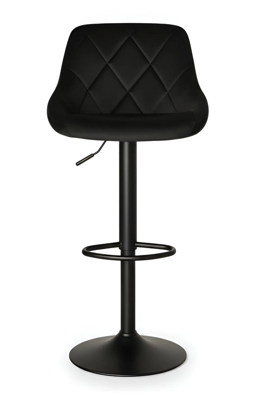 Adjustable Swivel Bar Stool in Black Velvet. Features gas lift, footrest, and Black Base options.
