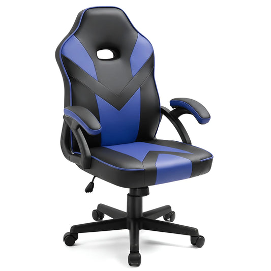 Frontal view of a black and blue ergonomic computer chair UT-C555